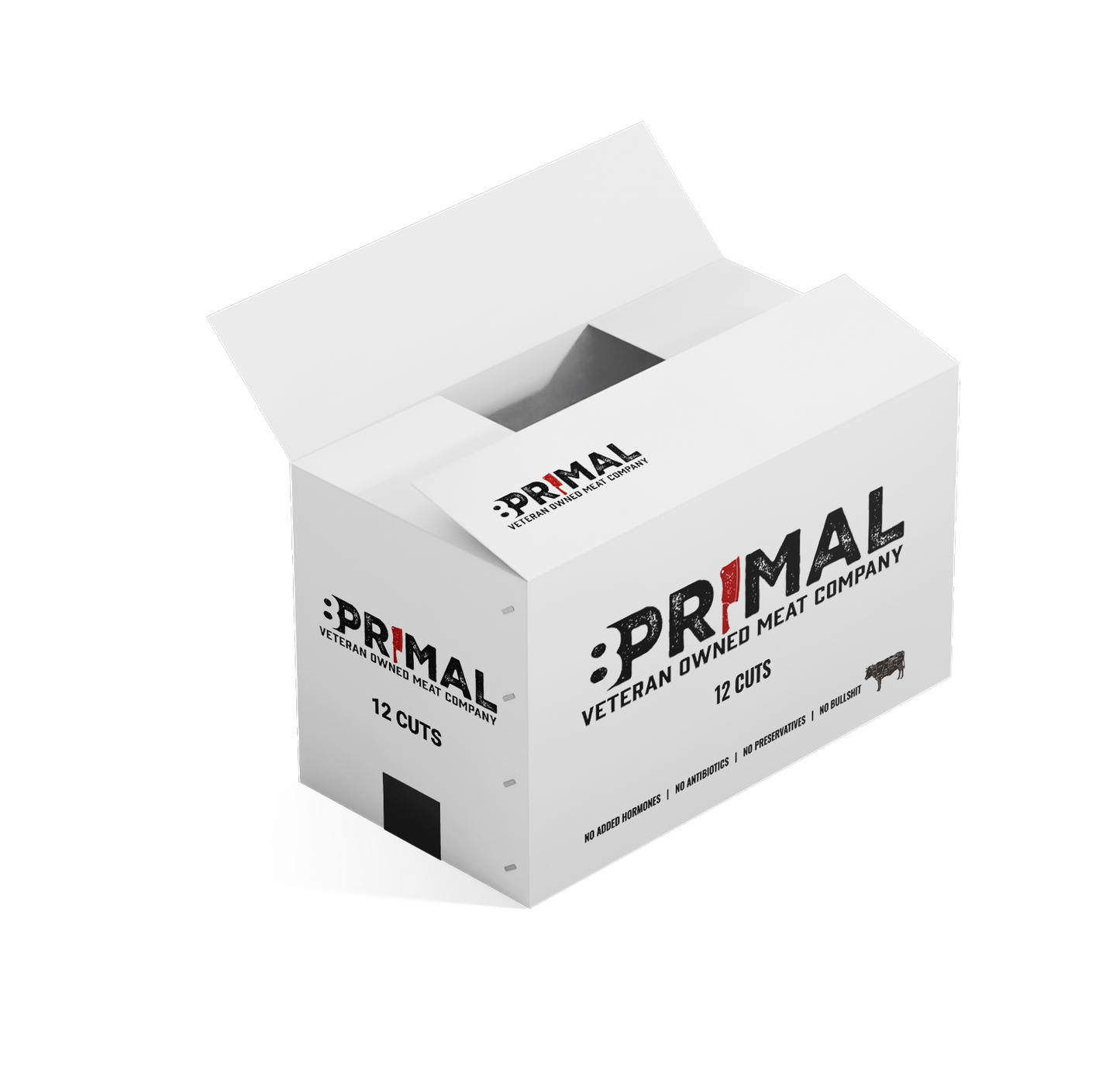 8Primal branded white box with open lid on a transparent background.